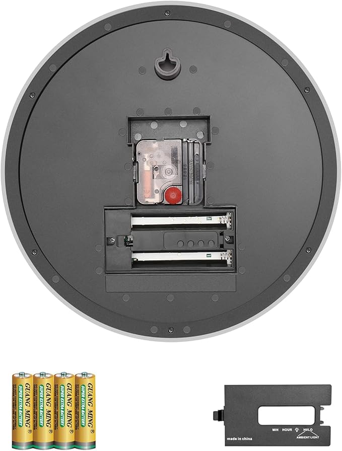 Night Light Wall Clock Battery Operated with LED Display, 12 Inch Silent Non-Ticking Quartz Wall Clock for Bedrooms, Classroom, Kitchen, Living Room