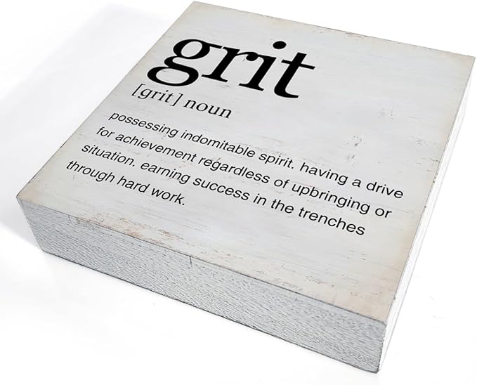 Motivational Grit Gift Grit Definition Art Quotes Wooden Box Sign Desk Decorative Wooden Sign Home Decor for Table Shelf 5 x 5 Inches