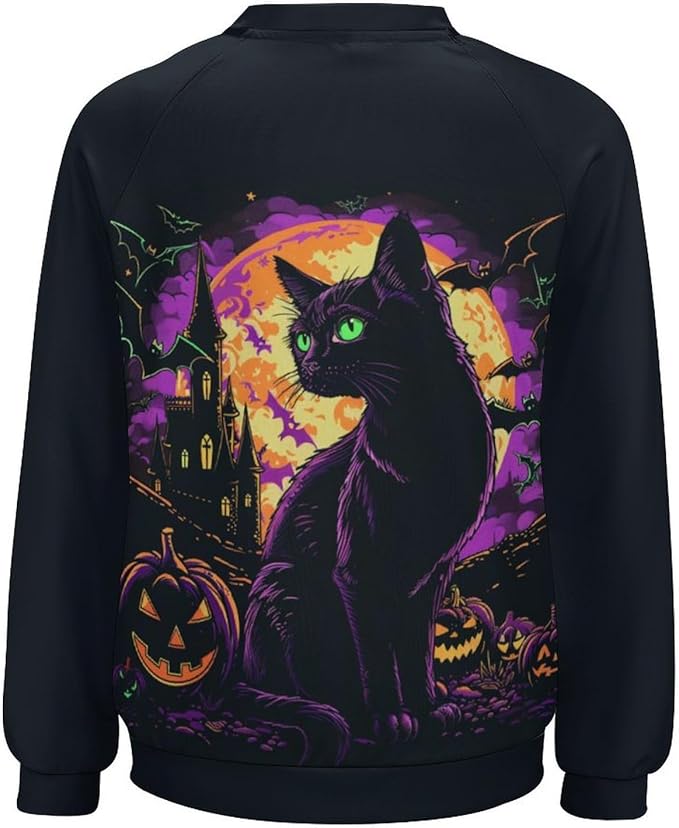 Halloween Sweatshirts for Women Funny and Spooky Print Crewneck Oversized Pullover Outdoor Lounge Fashion Sweater
