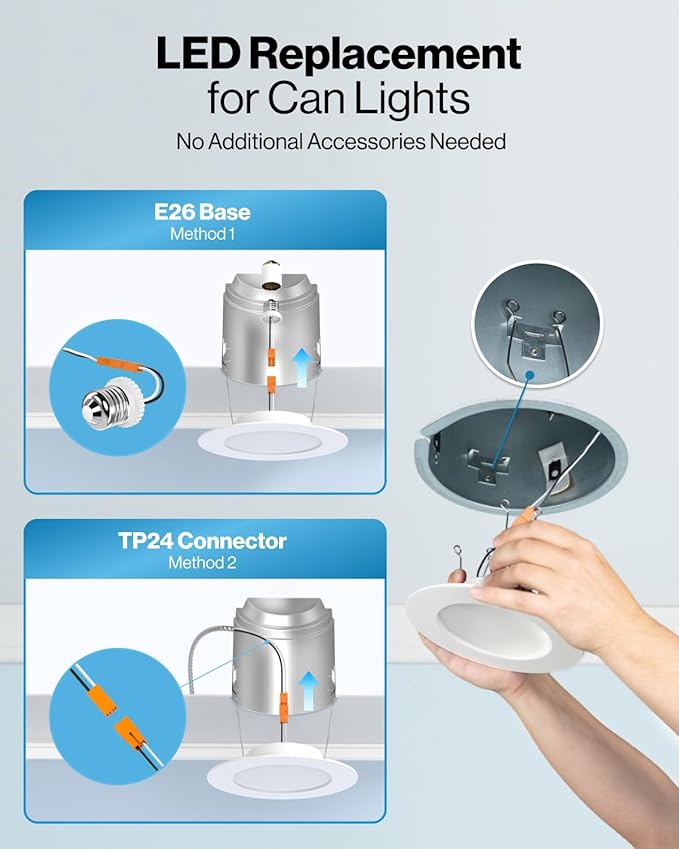 Sunco 8 Pack 5CCT LED Recessed Lighting 6 Inch, 1200 LM High Brightness, Ultra Thin Flat Can Lights, 2700K/3000K/4000K/5000K/6000K Selectable, Dimmable, 15W, Retrofit Installation - UL Listed.