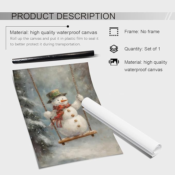 Funny Christmas Wall Art - Swinging Snowman Poster, Winter Seasonal Decor Art, 16x24inch Unframed