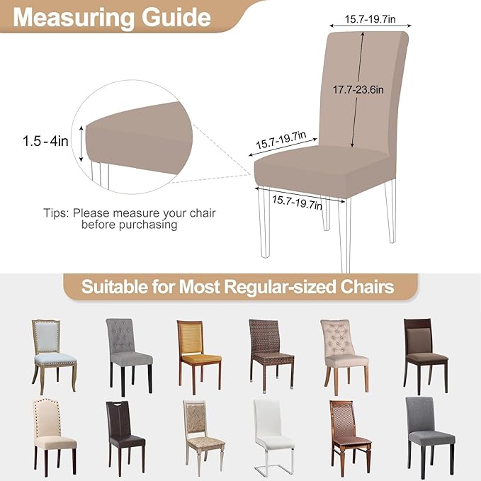 SearchI Dining Room Chair Covers Set of 6, Stretch Jacquard Parsons Chair Slipcovers Super Fit Removable Washable Kitchen Chair Protector Cover for Dining Room, Hotel, Ceremony (Beige Rhombus)