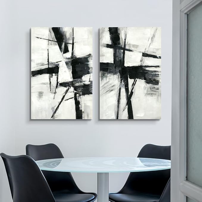Black and White Abstract Wall Art: Modern Textured Painting Black & White Stroke Graffiti Canvas Picture Prints Contemporary Large Artwork for Bathroom