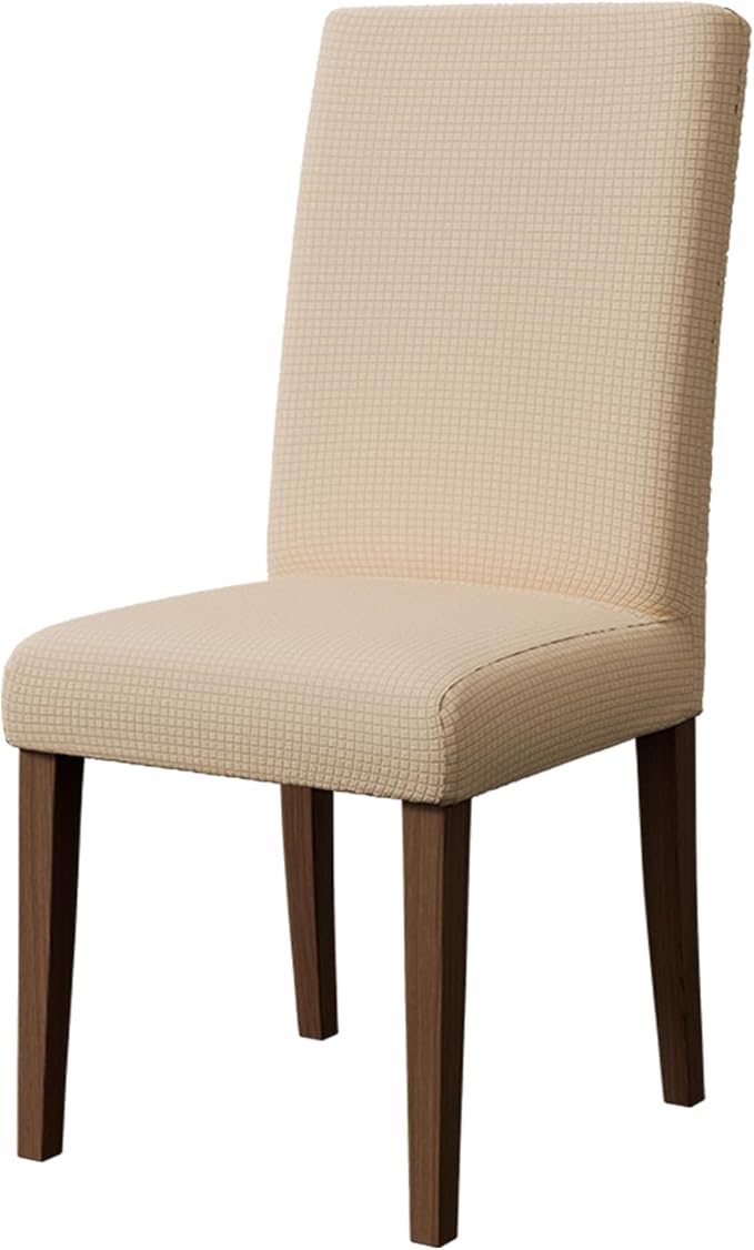 Chair Covers for Dining Room Set of 6, Washable Parson Chairs Slipcover Kitchen Seat Protector for Home, Party, Hotel, Banquet (Beige)