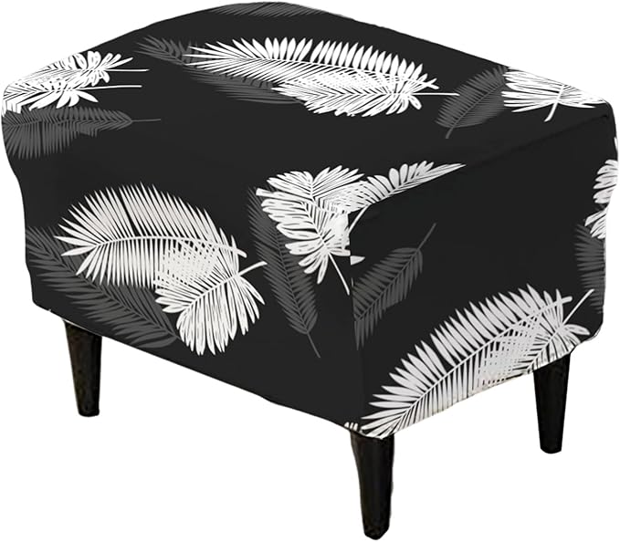 KRFOONN Stretch Ottoman Cover Slipcovers Rectangle Fit Length 27"-35" Footrest Stool Covers Printed Ottoman Cover for Foot Stool Furniture Protector with Non Slip Elastic Bottom, Color 13