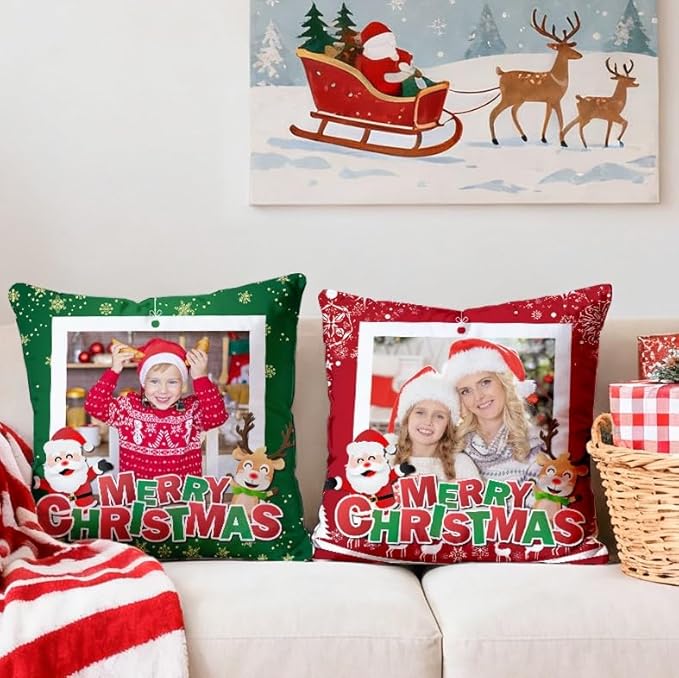 Custom Christmas Pillow with Picture & Text - Include Insert, Personalized Photo Pillow Double-Sided Printing | 6 Styles Optional, Custom Keepsake Gifts for Loved Ones, Christmas Home Decor