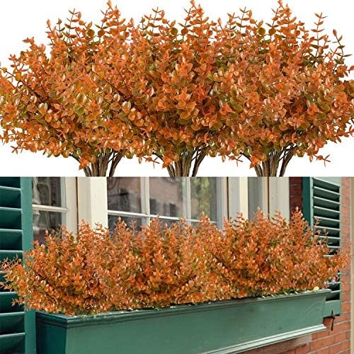 8 Bundles Artificial Grasses Outdoor Fake Grasses for Decoration UV Resistant No Fade Faux Plastic Plants Garden Porch Window Box Décor