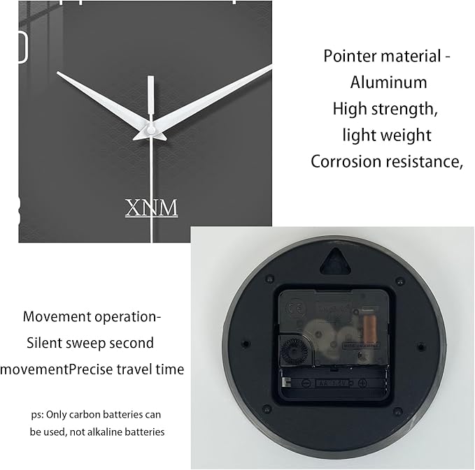 XNM Dark Grey Wall Clock for Bedroom Glass Modren Simple Wall Clock Battery Operated 14 Inch Minimalist Silent Clock Analog