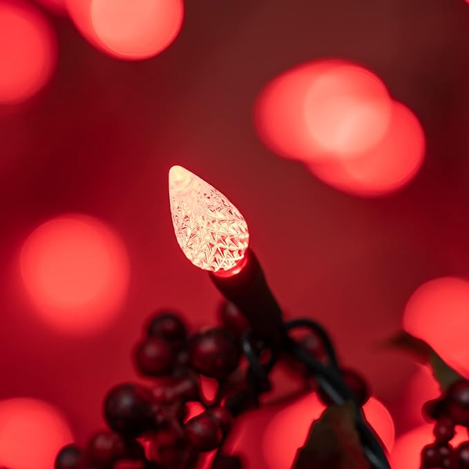 YULETIME Red C6 Strawberry LED Christmas Lights, 33 ft 100 Count 4" Spacing One-Piece High Waterproof UL Certified String Light (Red)