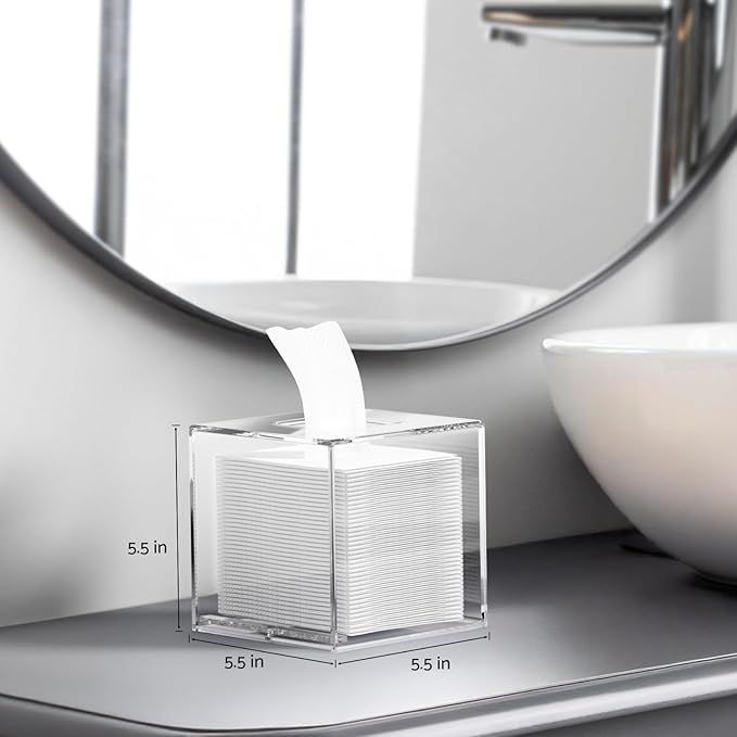 HIIMIEI Acrylic Tissue Box Cover 5.4x5.4x5.4'' Clear Tissue Holder Napkin Dispenser for Home Office Restaurant-Clear