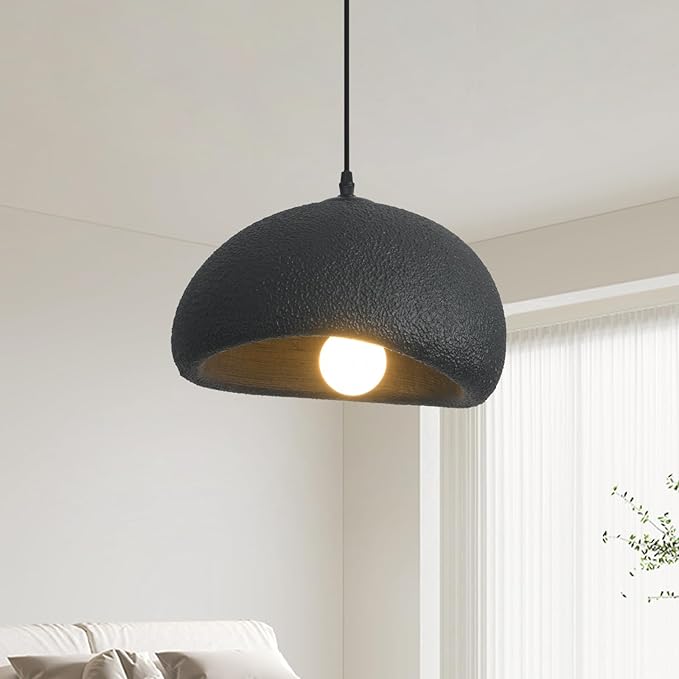 11.8in Wabi Sabi Pendant Lights Kitchen Island Lighting Fixture Ceiling Mount Black Modern Japanese Lamp Japandi Chandelier for Dining Living Room Hallway Bedroom Restaurant Hanging Lamp