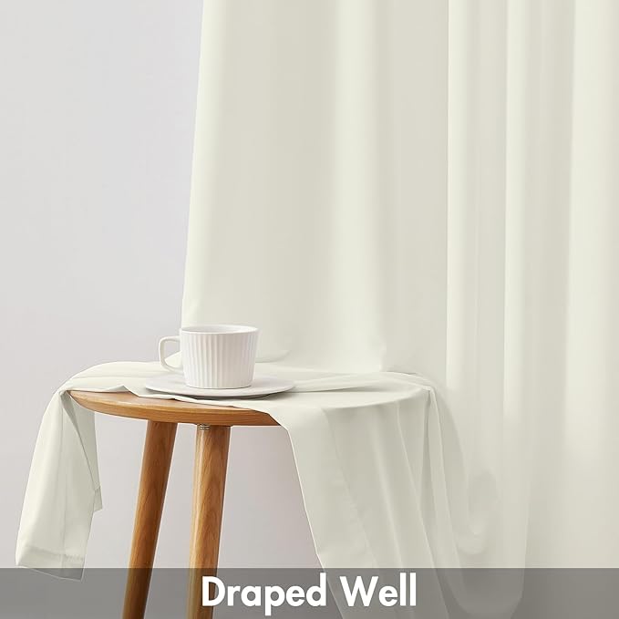 EMEMA Privacy Sheer Curtains 63 Inch Length, Non-See-Through Light Filtering Semi Sheer Curtains for Bedroom Living Room, Window Drapes That Let Light in, 52x63 Inch, 2 Panels, Ivory