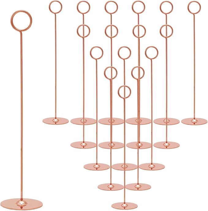 Urban Deco 16PK Table Number Holders Place Card Holders 12 Inch Table Card Holders Steel Card Holders for Photos, Food Signs, Memo Notes, Weddings, Restaurants, Birthdays (Rosegold)