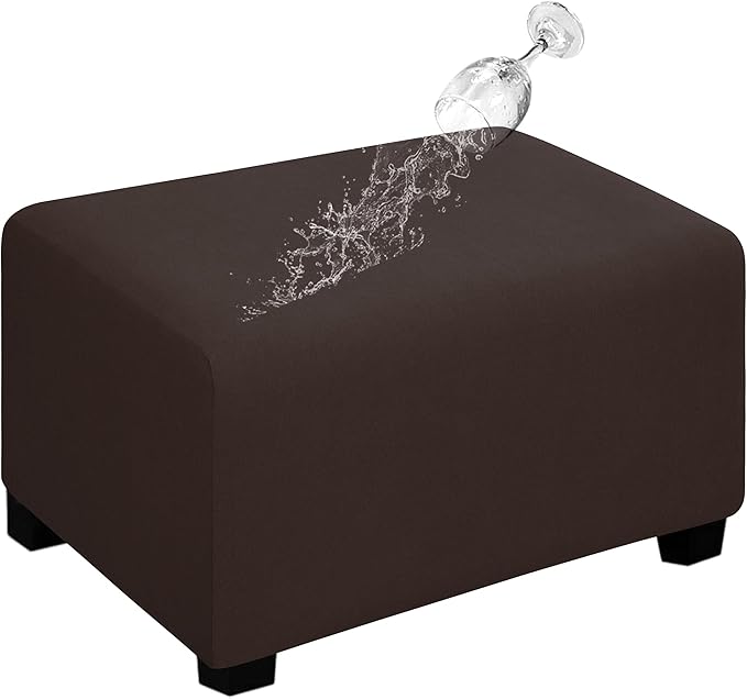 Easy-Going 100% Dual Waterproof Stretch Ottoman Cover Rectangle Folding Storage Stool Furniture Protector Soft Slipcover for Living Room with Elastic Bottom (Large, Chocolate)
