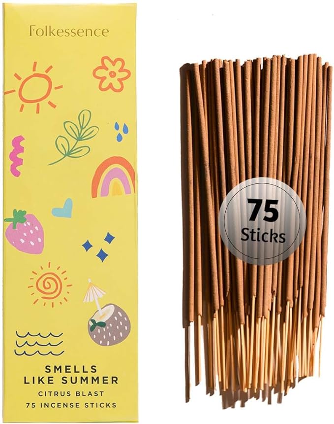 Folkulture Incense Sticks (75 Sticks) |8" Premium Smell Like Summer Incense Sticks For Gifts,Aromatherapy|No Charcoal,Organic,Non Toxic,45 Mins, Long Burning Citrus, Fresh Summer Scents Insence-Sticks