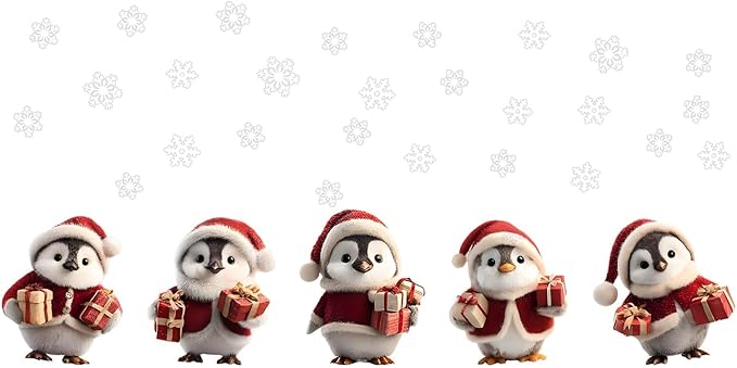 Christmas Penguin Wall Decals | Peel and Stick Holiday Decorations with Santa Hats & Gifts – Removable Vinyl Stickers for Walls, Windows, Office, Living Room, and Winter Seasonal Décor