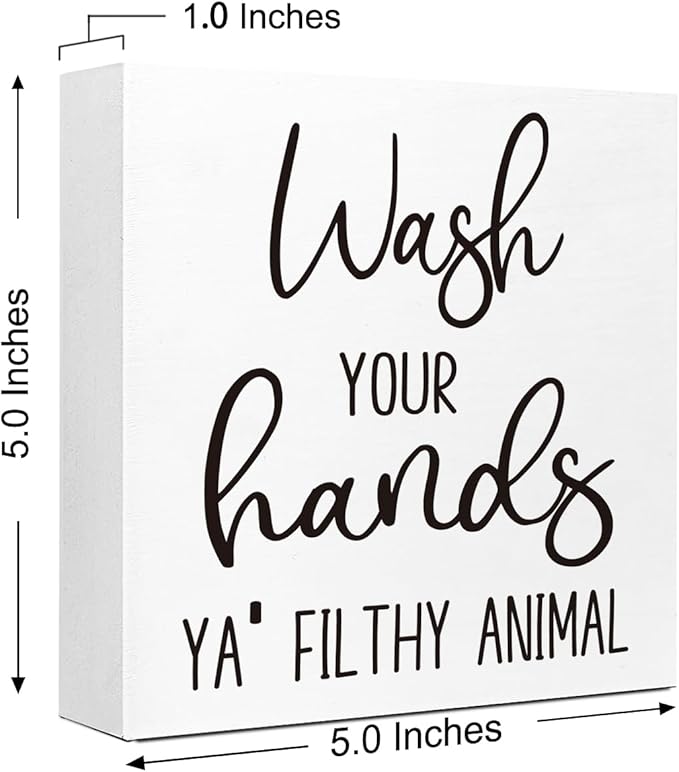 LVQHI Wash Your Hands Ya Filthy Animal Sign Bathroom Decor, Funny Small Bathroom Decor For Shelves, Rustic Sign Decoration For Toilet Restroom Tabletop Desk
