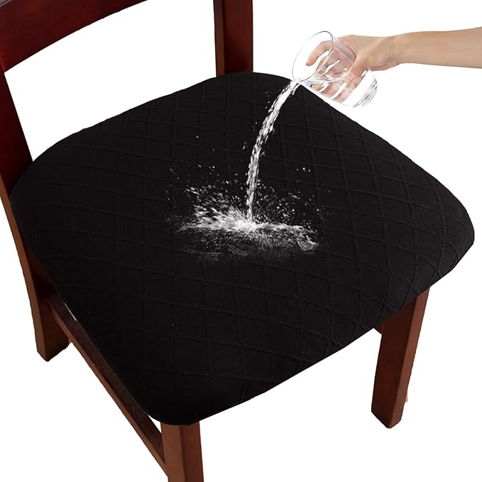 Waterproof Chair Seat Covers Set of 2 for Dining Room, Stretch Removable Washable Dining Chair Seat Slipcovers for Home, Restaurant, Banquet, Kitchen Chair Seat Cushion Protector (Black,Large)