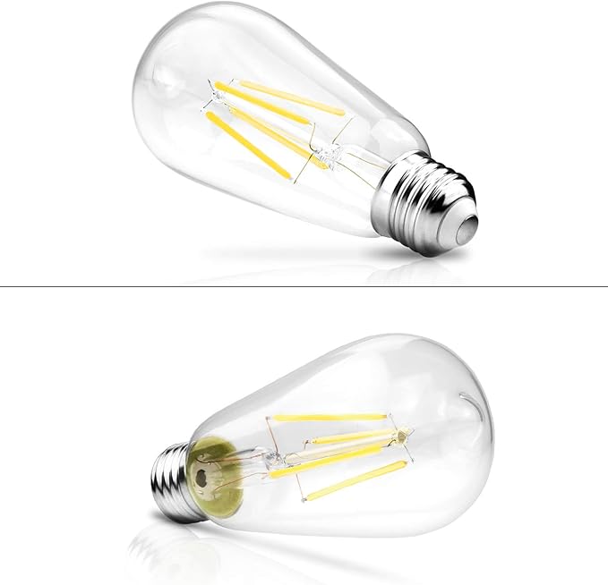 Ascher LED Edison Bulbs 6W, Equivalent 60W, High Brightness Cool White 4000K, 700 Lumens, ST58 Vintage LED Filament Bulbs with 80+ CRI, E26 Base, Non-Dimmable, Clear Glass, 4 Packs