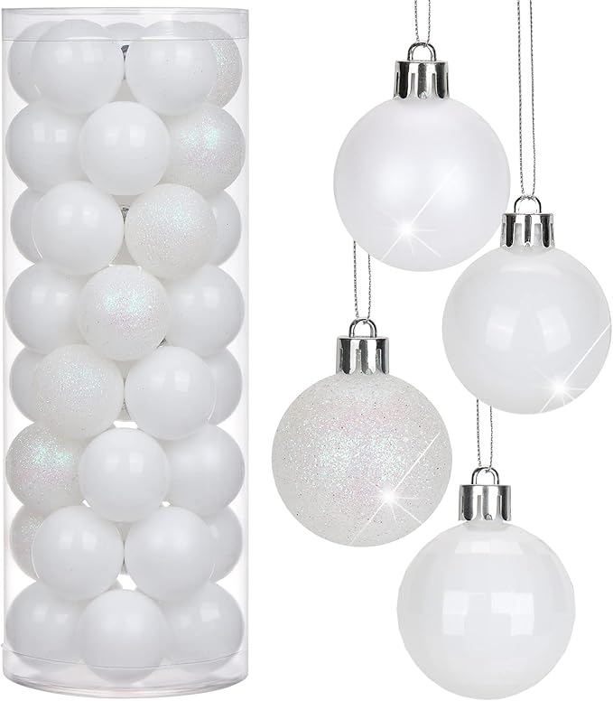 1.57" Pearl White Christmas Balls Ornaments 40 Pcs Shatterproof Christmas Ornaments Set Halloween Balls Ornaments White Ornament for Xmas Tree Holiday Party