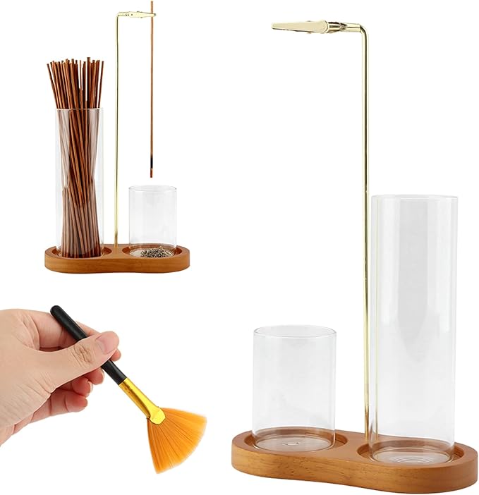 2-in-1 Wooden Incense Holder & Burner – Ash Catcher, Brush, Storage & Anti-Ash Flying | Ideal for Meditation, Yoga, Spa & Home Decor – Modern Vertical Incense Stick Holder