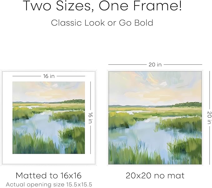 Homeforia 20x20 Picture Frame White, High End Metal 20x20 Square Poster Frame Matted to 16x16 Print, 20 x 20 White Frames with Mat 16 x 16 Photo, 20by20 Thin Frames, Tempered Glass, Wall Kit, Set of 1