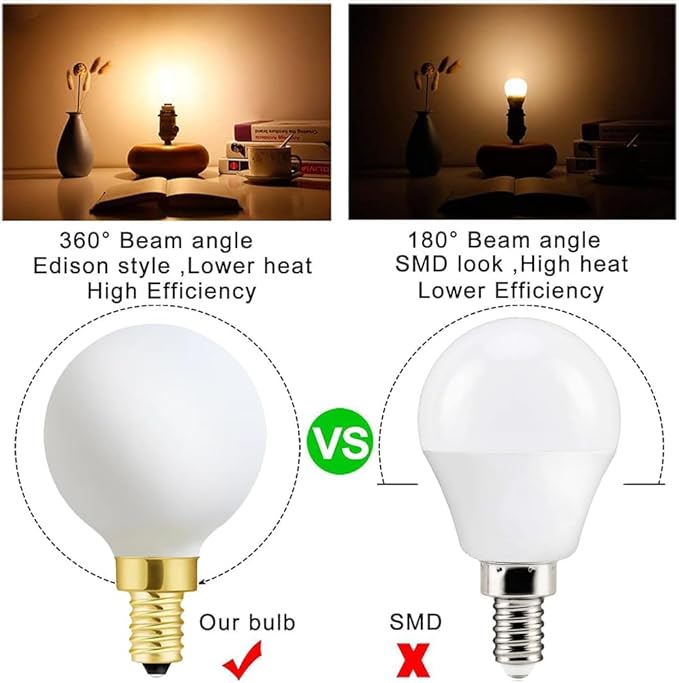 XININSUN Frosted G16.5 globe light bulb,e12 Round Candelabra Bulb 40 watt,4W Chandelier Light Bulbs,Milky White Candelabra LED Bulb,Dimmable,4W 4000K Daylight 400lm,6Pack