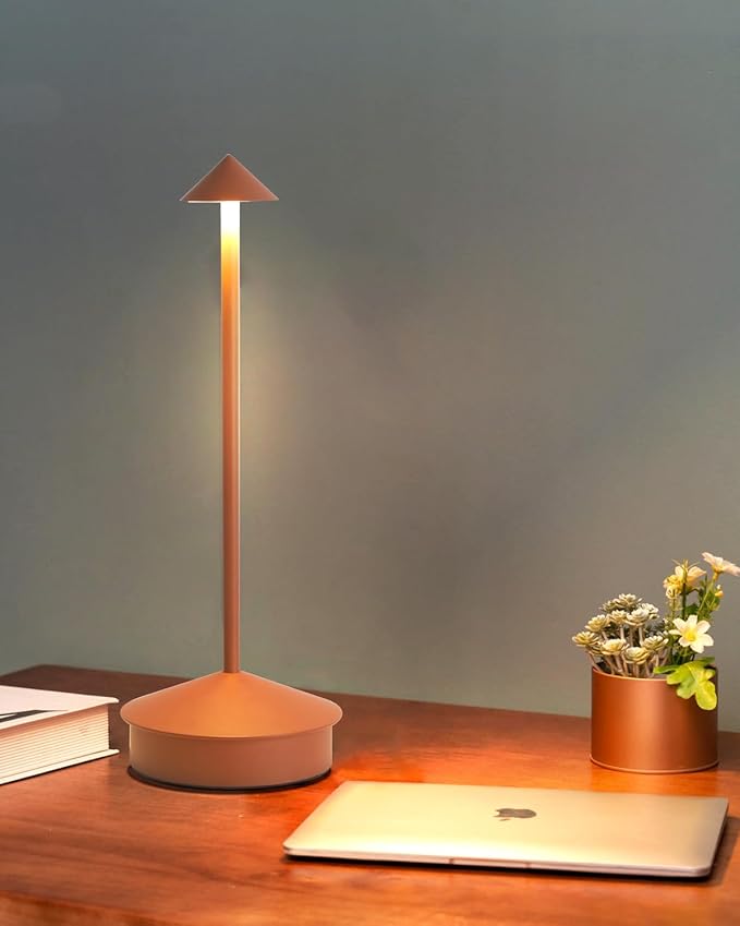 LED Cordless Table Lamps Set of 2, Portable Rechargeable 6000mAh Outdoor Camping Table Lamp,3 Color Stepless Dimming Battery Powered Lamp, Table Light for Dinner/Patio/Restaurant/Bedroom (Brown)