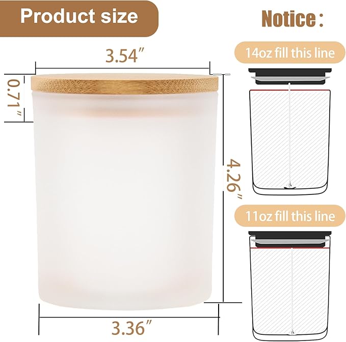 CONNOO 8 Pack 14 OZ Frosted Glass Candle Jars with Bamboo Lids for Making Candles, Large Size Empty Candle Tins with Sticky Labels - Leakproof & Dishwasher Safe.