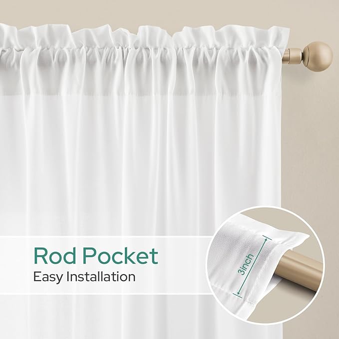 HOMEIDEAS Non-See-Through White Privacy Sheer Kitchen Curtains 24 Inches Long 2 Panels Set Light Filtering Short Tier Curtains for Living Room Bedroom Cafe Window Drapes, W30xL24