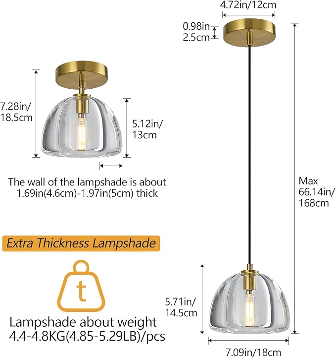 Modern Gold Pendant Lights Kitchen Island Ceiling Chandelier Indoor Crystal Hanging Light Fixtures for Dining Room Kitchen Living Room Bedroom（B-2Pack）