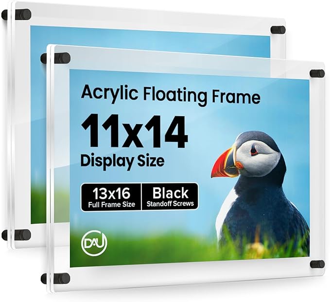Acrylic Floating Frames Black Standoffs(2-pack) 11" x 14" Clear Acrylic Frames for Wall Mount Floating Picture Frame, Diploma Poster Certificate Hanging Photo Display Degree Prints Artwork Documents