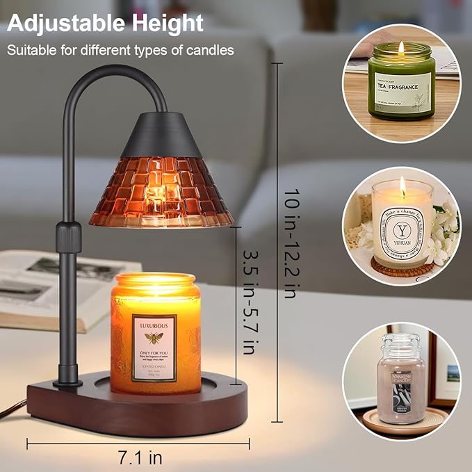 Dimmable Candle Warmer Lamp with Timer, Electric Wax Melt Warmer for Scented Jar Candles Adjustable Height Mothers Day Birthday Gifts for Women Mom Grandma, Home Offices Decor Light(Brown Glass)