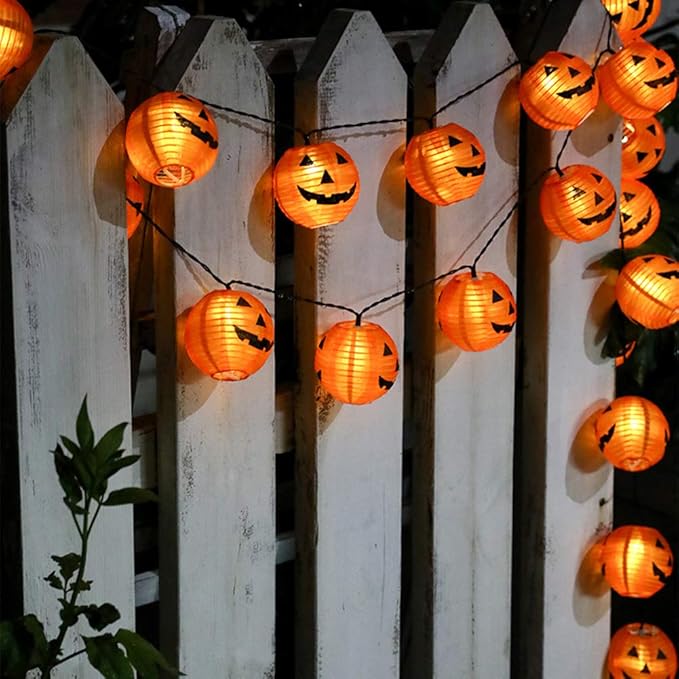 Halloween Pumpkin Lantern Lights Outdoor, 8.5Ft Plug in Orange Halloween Decorations String Light with 10 LED Jack O’ Lantern Lights, Hanging Fairy Lights Waterproof for Yard Party Patio Garden Window