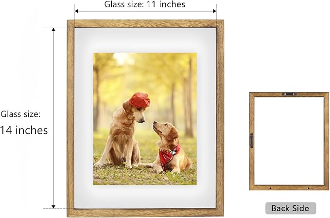 DLQuarts 11x14 Floating Photo Picture Frame, Floating Display for Photos 8x10, 7x9, 5x7, 8.5x11 Certificate, or Full Display for 11x14 Photos, Solid Wood, Double Glass, 2 Pack, Carbonized Brown