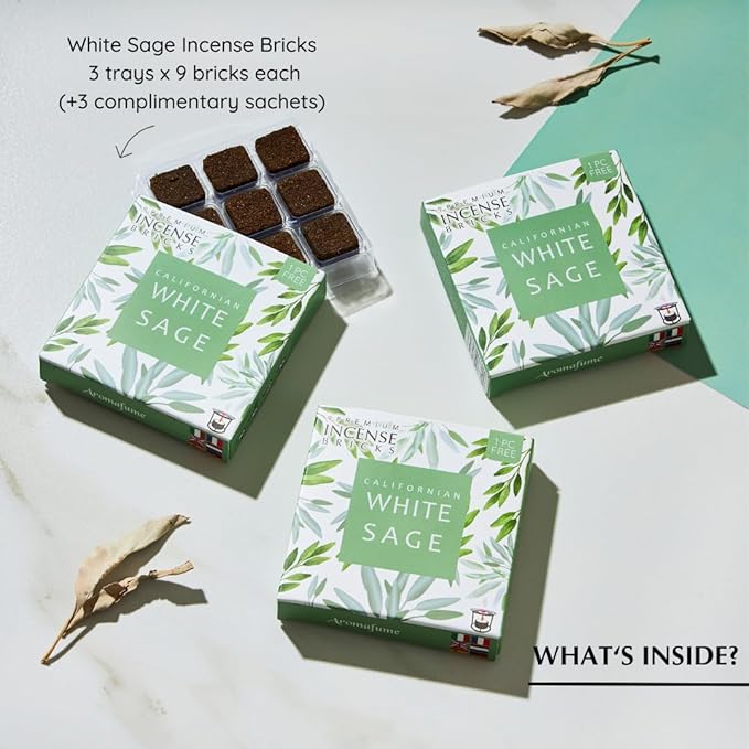 California White Sage Incense Bricks by Aromafume | 3x9 Bricks | Sage Incense for Cleansing Negative Energy & Protection | Sage for Smokeless Smudging & Spiritual Cleansing | Refill Pack