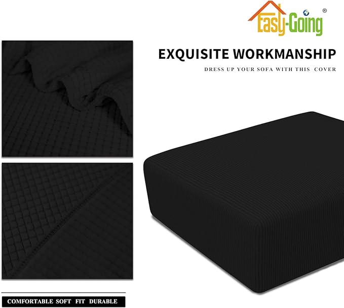 Easy-Going Stretch Square Ottoman Cover 40x40x15 inch Folding Storage Stool Furniture Protector Soft Rectangle slipcover with Elastic Bottom Black