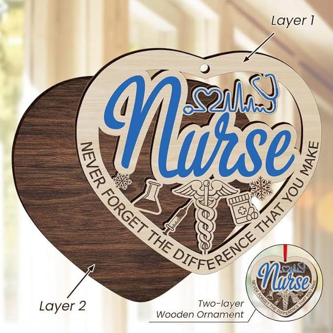 Nurse Ornaments for Christmas Tree - Wooden Christmas Ornaments 2025 for Tree Decorations - Nurse Gifts for Women, Retirement RN LPN Appreciation Thank You Gifts for Nurses Female Coworkers
