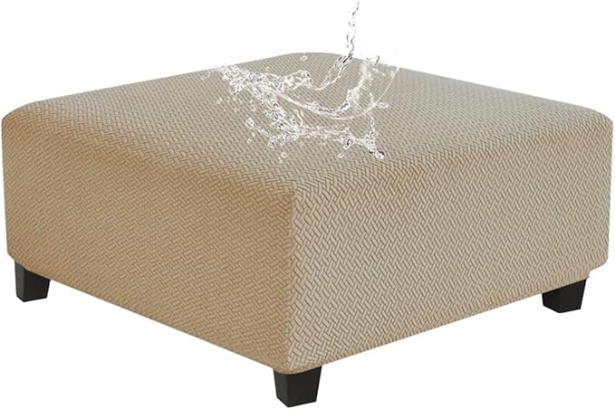 Levoberg Waterproof Square Ottoman Cover Large Square Folding Storage Ottoman Bench Slipcovers Footrest Stool Covers Oversized Ottoman Coffee Table Covers Cube with Elastic Bottom XL Sand