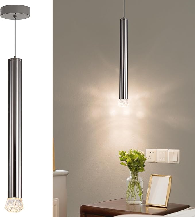 Modern LED Pendant Light, Luxury Diamond Mini Strip Hanging Light, 3 Color Temperatures, Kitchen Island Ceiling Lighting Fixtures for Dining Room, Bar, Hallway, Living Room, Bedside