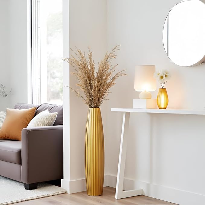 Floor Vases, Tall Floor Vase 23.6 inch (60CM, 1.96FT) Tall Vases, Sturdy Gold Vase for Living Room Decor, Resin Gold