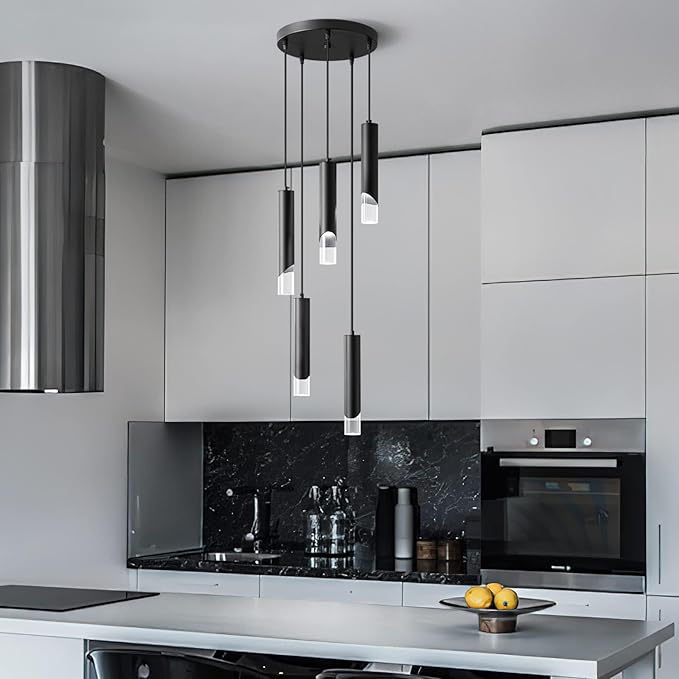 Modern Pendant Light Kitchen Light Fixture Dimmable LED Black Mini Pendant Lights Dinning Room Black Pendant Lighing for Kitchen Island Bedroom (5-Light)