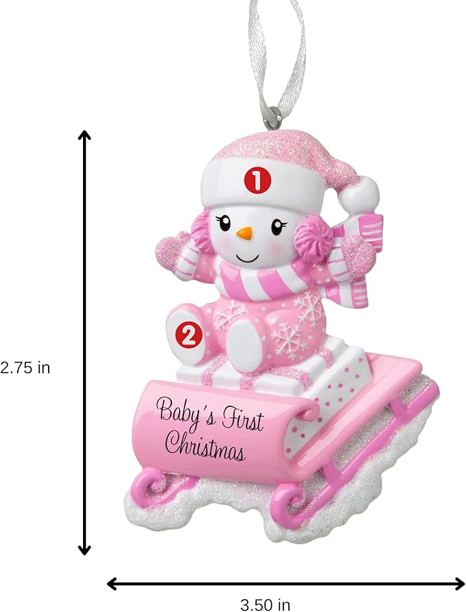 2025 Baby’s First Christmas Ornament - Baby Girl on Sled Personalized Holiday Keepsake – Custom My 1st Christmas Ornament for Baby & Grandbaby – Engraved Gift for Newborn’s 1st Xmas