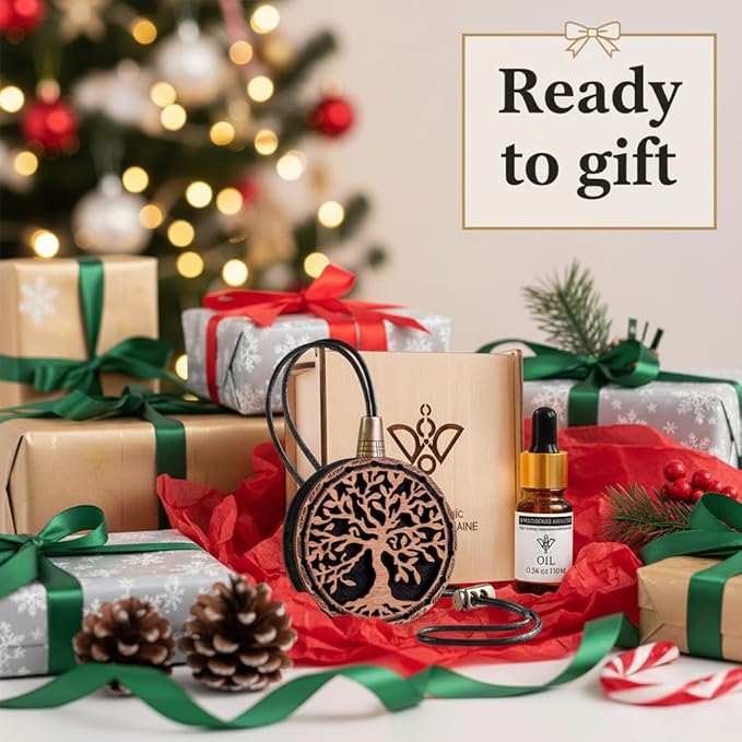 Wood Car Air Freshener — Handmade Car Air Freshener — Tree Of Life Designed Fragrance Oil Diffuser in Wooden Gift Box — Aromatherapy Gift Set with diAquatoria Fragrance Oil - 10 ml