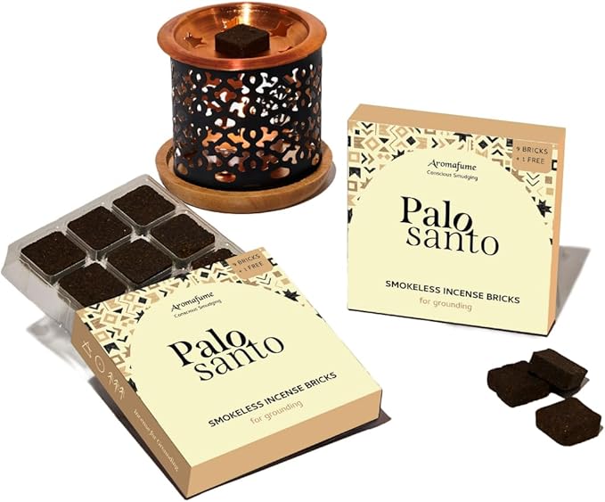 Aromafume Palo Santo Incense Bricks (2 Trays x 9 Pieces Each) with Snowflake Exotic Incense Diffuser | Ideal for deepened Spirituality, Meditation, Purification, Relaxation, Healing & Rituals