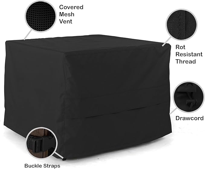 Covermates Square Ottoman Cover - Heavy-Duty Polyester, Weather Resistant, Drawcord Hem, Seating and Chair Covers, 26W x 26D x 25H, Ripstop Black