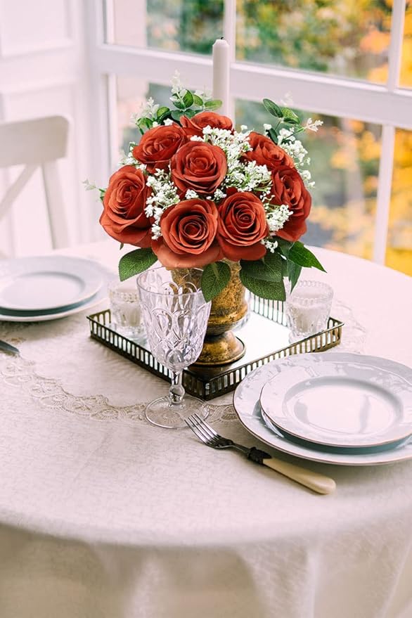 Artificial Rose Flower Artificial Flowers Flower with Long Stem Silk Roses Bouquet for Wedding Bridal Shower Party Home Decoration (Burnt Orange, 50 Pcs)
