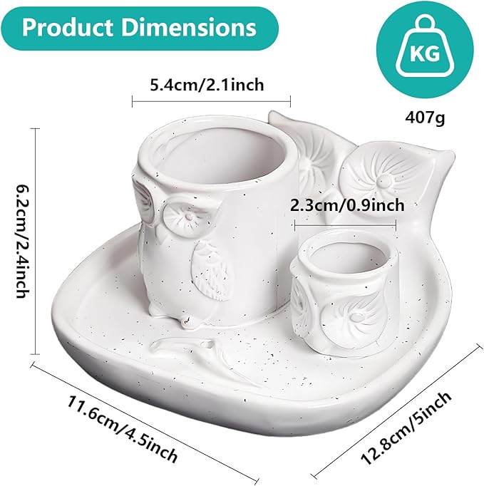 Comeon Palo Santo Holder, 4 in 1 Ceramic Owl Backflow Incense Burner Holder Candle Holder Sage Holder for Burning Bowl, Incense Holder for Sticks for Meditation Yoga Room(White)