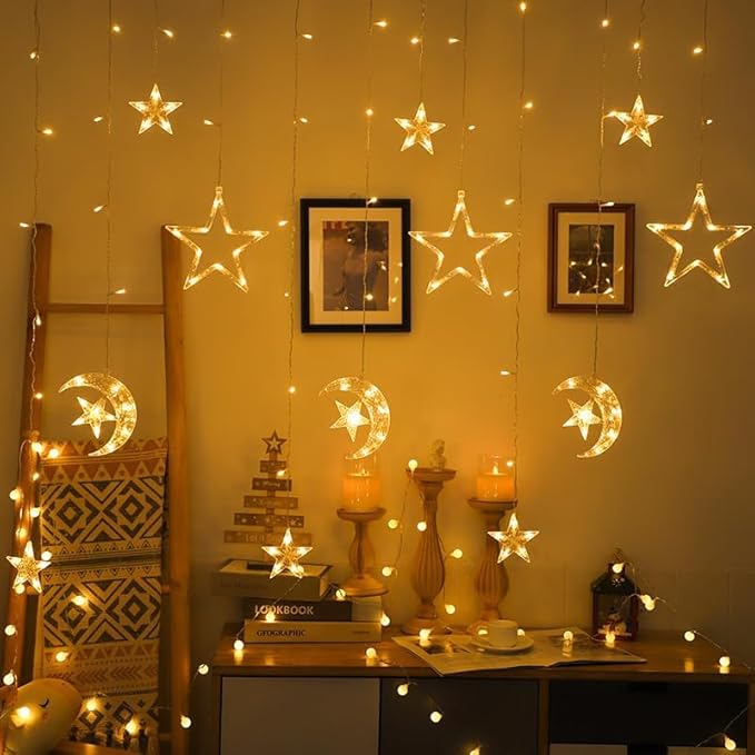 LED Starry Moon Light String Small Colored Light Starry Moon Curtain Light Outdoor Camping Courtyard Decorative Light (Moon Embraces Star)