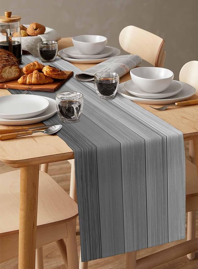 Vandarllin Table Runners 13X72 Inches Long, Light Gray Dark Grey,Cotton Linen Farmhouse Retro Rustic Barn Wood Texture Tablecloths Non-Slip Party Table Decorations for Kitchen,Home,Dining,Outdoor,